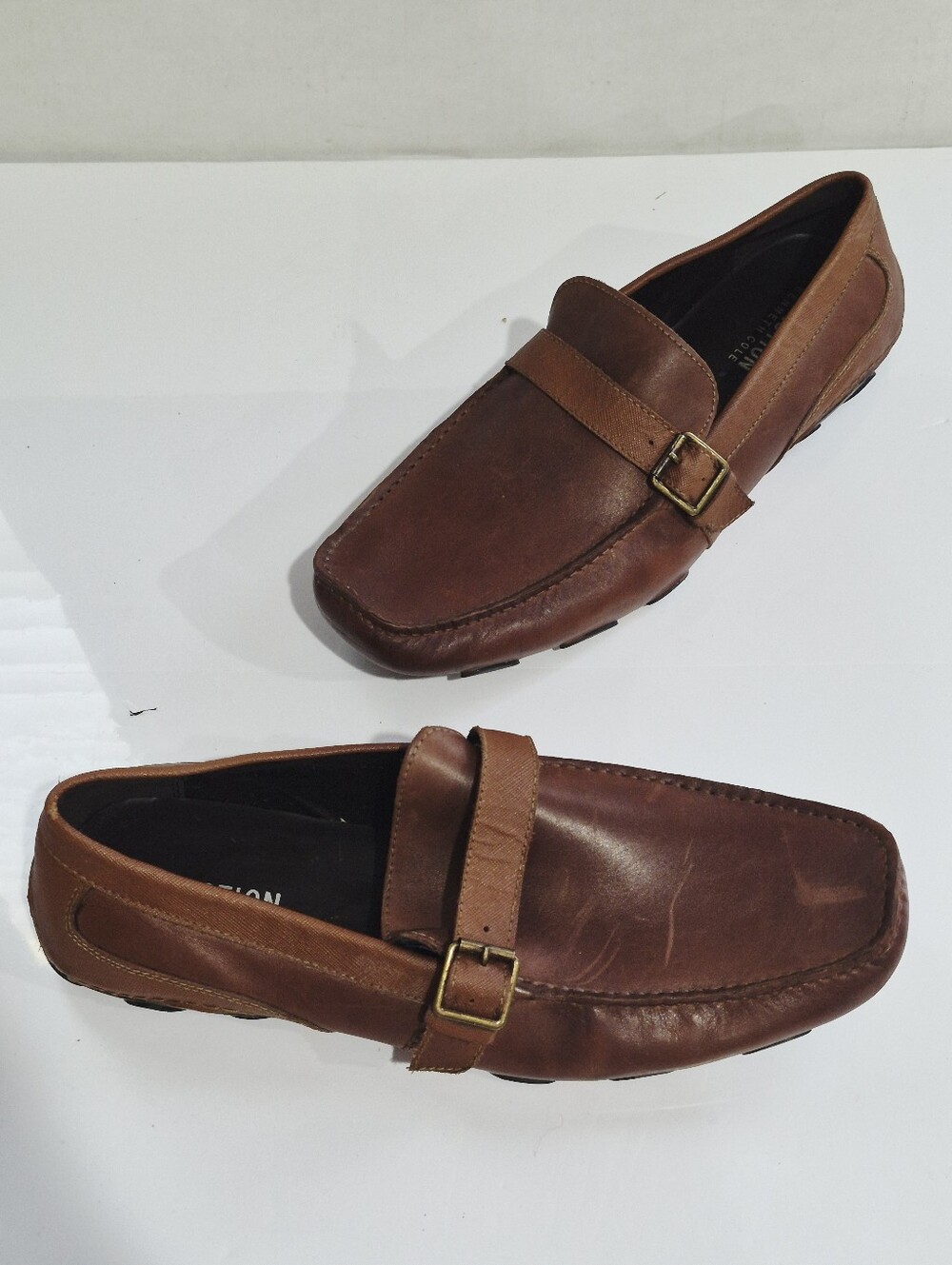 Reaction Kenneth Cole Brown Leather Slip-On Loafers with Buckle Accent Size 13